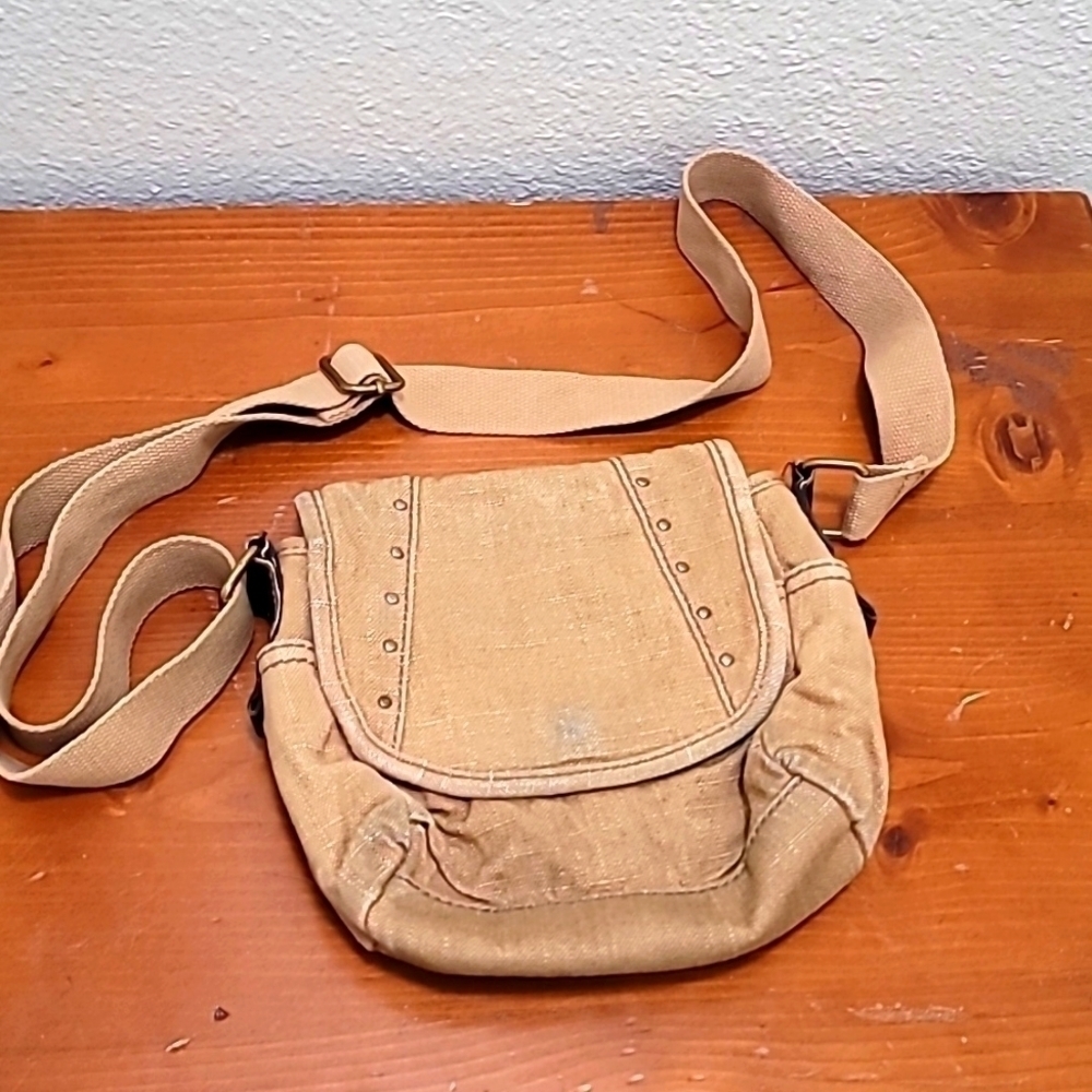 Fossil Canvas Crossbody Bag Womens Small Tan Messenger Studded Boho